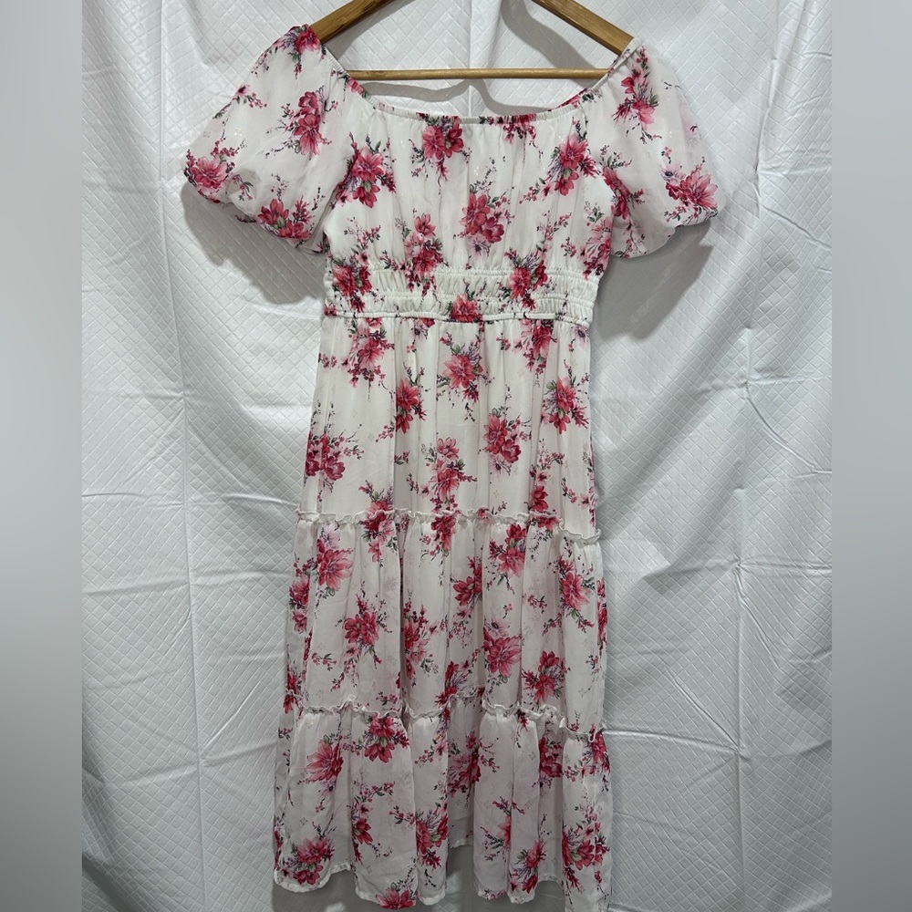 Trixxi Pink and White Floral Midi Dress